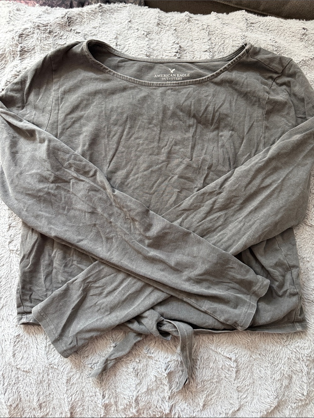 American Eagle Outfitters Women’s Long Sleeve Tie-Front Top — Gray